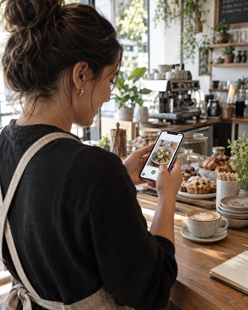 Professionnelle consultant un exemple de contenu sur téléphone
